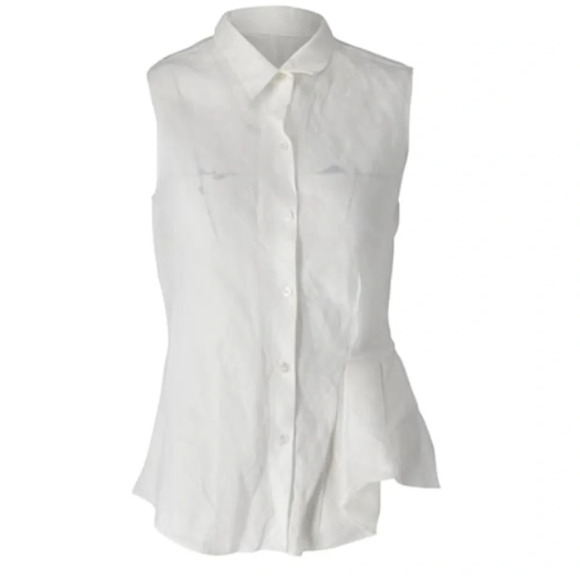 Theory Biaz Sleeveless Ruffled Gauze Blouse in White Silk - Picture 5 of 12